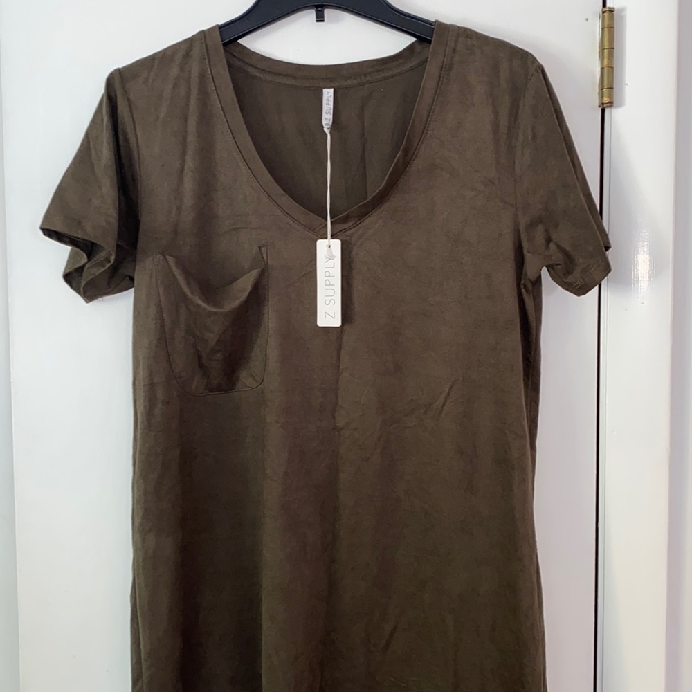 A Supply Olive Velvety Pocket Dress - Medium